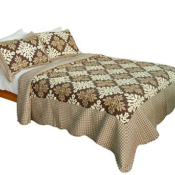 3 pc Snowflake Pattern Cotton Quilt Bedding Set Vermicelli Stitch Texture with Matching Quilted Shams