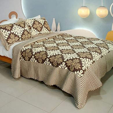 3Pc Snowflake Pattern Cotton Quilt Bedding Set Vermicelli Stitch Texture with Matching Quilted Shams