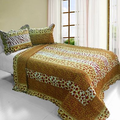Full Queen Cotton Quilt Set 3 Piece Printed Reversible Bedding