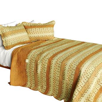 Full Queen 3 pc Cotton Quilt Set Reversible Bed Cover with 2 Pillow Shams