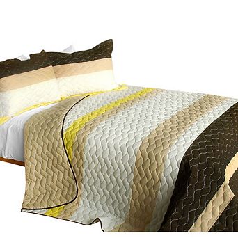 3 pc Stripe Pattern Patchwork Quilt Set Cotton Vermicelli Quilted Bedspread Bedding Set