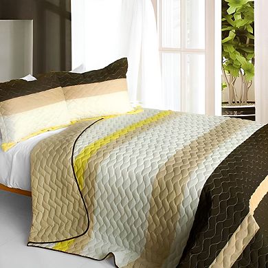 3pc Stripe Pattern Patchwork Quilt Set Cotton Vermicelli Quilted Bedspread Bedding Set