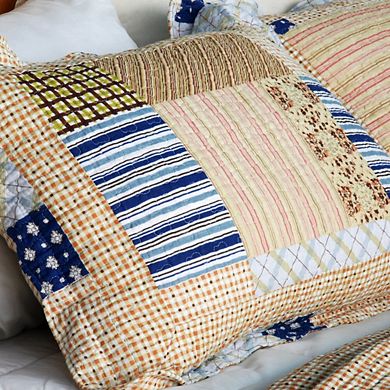 3 Piece Plaid Cotton Quilt Bedding Set Vermicelli Stitch Texture with Matching Quilted Shams