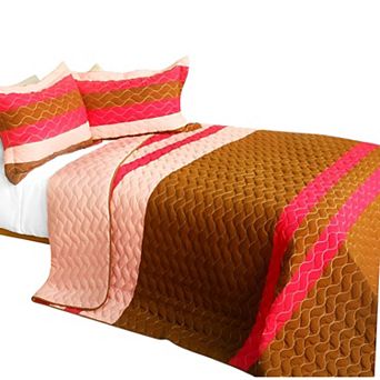 3 pc Soft Texture Patchwork Quilt Set Cotton Vermicelli Quilted Bedspread Bedding with Pillow Shams