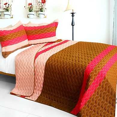 3Pc Soft Texture Patchwork Quilt Set Cotton Vermicelli Quilted Bedspread Bedding with Pillow Shams