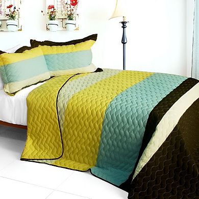 3 Piece Wave Thick Stripe Patchwork Quilt Set Cotton Vermicelli Quilted Bedding Set