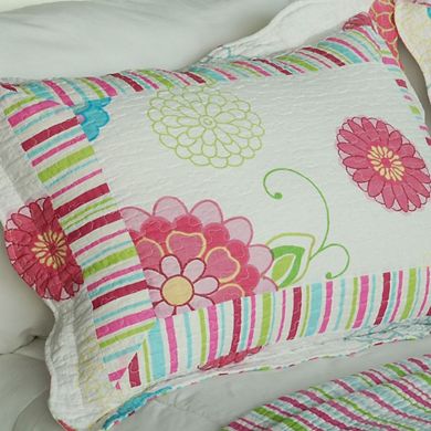 3 Piece Floral Theme Cotton Quilt Bedding Set Vermicelli Stitch Texture with Matching Quilted Shams