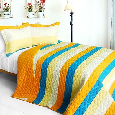 3 Piece Horizontal Stripe Patchwork Quilt Set Cotton Vermicelli Quilted Bedspread Bedding Set