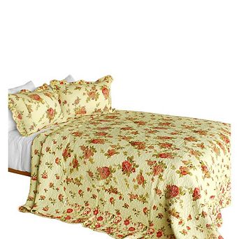 3 pc Cotton Floral Quilt Bedding Set Lightweight Layering with Quilted Shams