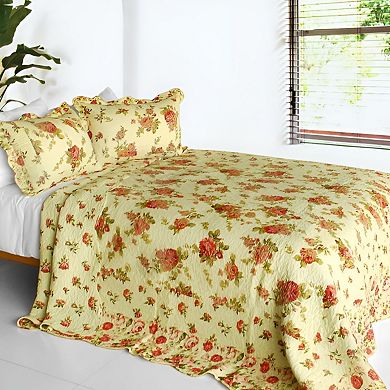 3 Piece Cotton Floral Quilt Bedding Set Lightweight Layering with Quilted Shams