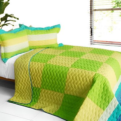 3 Piece Color Block Patchwork Quilt Set Cotton Vermicelli Quilted Bedding Set