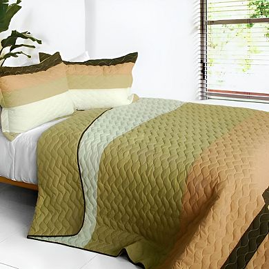 3 Piece Horizontal Stripe Pattern Quilt Set Cotton Patchwork Vermicelli Quilted Bedspread Set