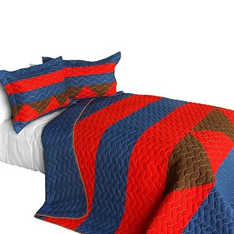 Full Queen Reversible Quilt Set 3 pc Multicolor Patchwork Bedspread