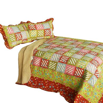 Full Queen 3 Piece Reversible Quilt Set Cotton Printed Bedspread