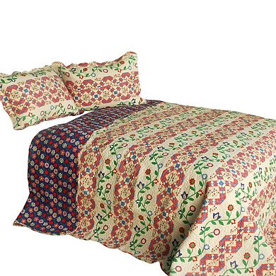 Full Queen Cotton Quilt Set 3 Piece Reversible Printed Bedding with 2 Pillow Shams
