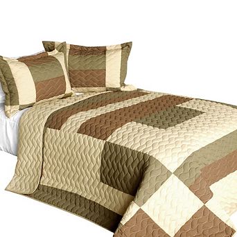 Full Queen Quilt Set 3 pc Reversible Patchwork Bedding Set