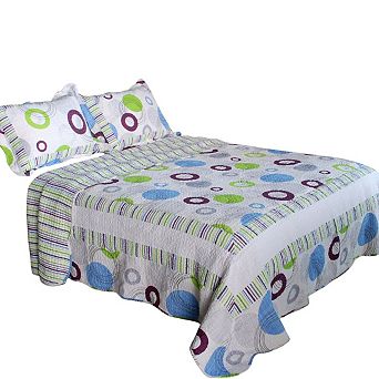 3 pc Bubble Pattern Cotton Quilt Bedding Set Vermicelli Stitch Texture with Matching Quilted Shams
