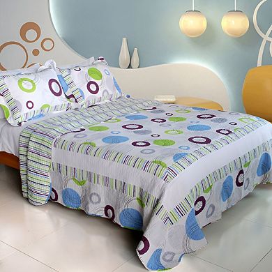 3Pc Bubble Pattern Cotton Quilt Bedding Set Vermicelli Stitch Texture with Matching Quilted Shams