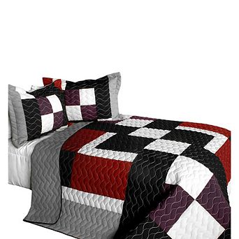 3 pc Geometric TC Fabric Quilt Bedding Set Vermicelli Stitch Texture with Quilted Shams