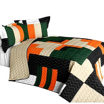 3 pc Geometric TC Fabric Quilt Bedding Set Vermicelli Stitch Texture with Quilted Shams