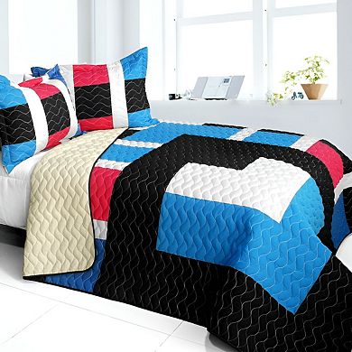 3 Piece Modern Color Block Quilt Bedding Set Lightweight Layering with Coordinated Shams