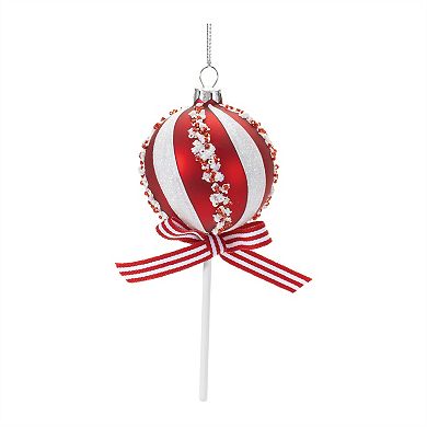 12Pc Round Lollipop Style Holiday Ornaments with Glitter Stripe and Bow Detail for Christmas Tree