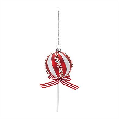 12Pc Round Lollipop Style Holiday Ornaments with Glitter Stripe and Bow Detail for Christmas Tree