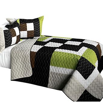 3 pc Geometric TC Fabric Quilt Bedding Set Vermicelli Stitch Texture with Quilted Shams