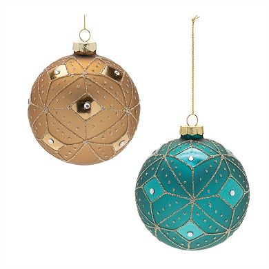 6PC Glass Christmas Ball Ornaments with Geometric Glitter Pattern for Tree Wreath Garland, Mantel