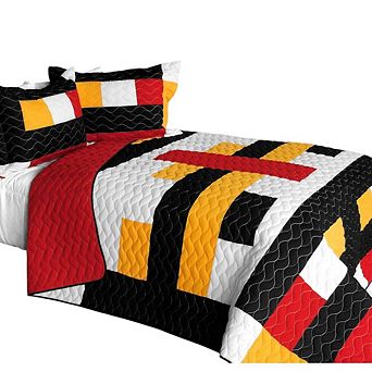3 pc Modern Color Block Quilt Bedding Set Lightweight Layering with Coordinated Quilted Shams
