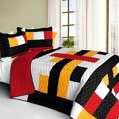 3pc Modern Color Block Quilt Bedding Set Lightweight Layering with Coordinated Quilted Shams