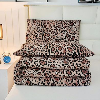 Twin Comforter Set Leopard Print Kids Bedding Lightweight 3-Piece