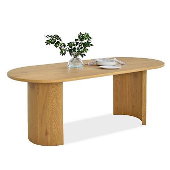 79" Oval Dining Table Modern Large Wood Kitchen Table for 6-8 People