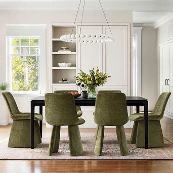 Modern Upholstered Dining Chair with Sculptural Base Armless Side Chair