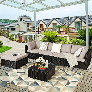 Costway 6PCS Outdoor Patio Rattan Furniture Set Cushioned Sectional Sofa