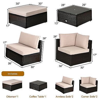 Costway 6PCS Outdoor Patio Rattan Furniture Set Cushioned Sectional Sofa