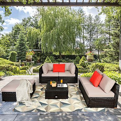 Costway 6PCS Outdoor Patio Rattan Furniture Set Cushioned Sectional Sofa