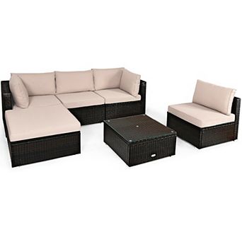 Costway 6 pc Outdoor Patio Rattan Furniture Set Cushioned Sectional Sofa