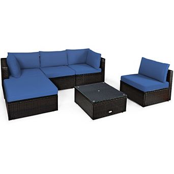Costway 6 pc Outdoor Patio Rattan Furniture Set Cushioned Sectional Sofa