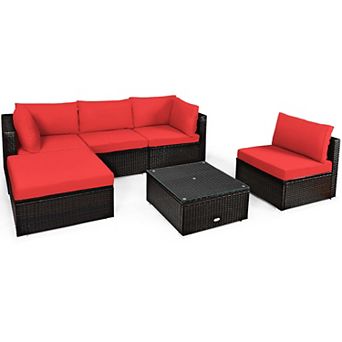 Costway 6 pc Outdoor Patio Rattan Furniture Set Cushioned Sectional Sofa