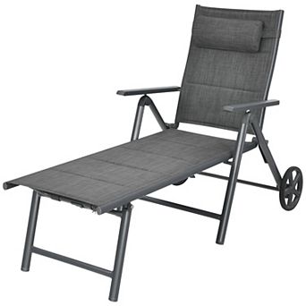 Costway Patio Reclining Chaise Lounge Padded Chair Aluminum Adjust Neck Pillow