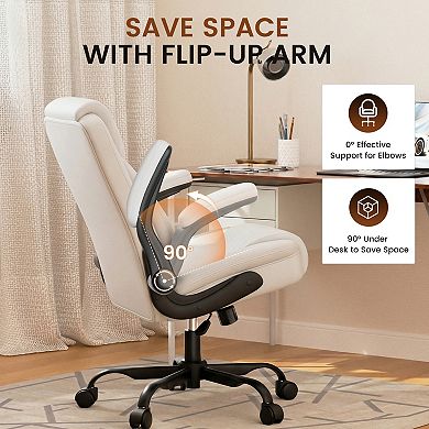 GTPLAYER Leather Office Chair with Flip-up Arms, Ergonomic Support