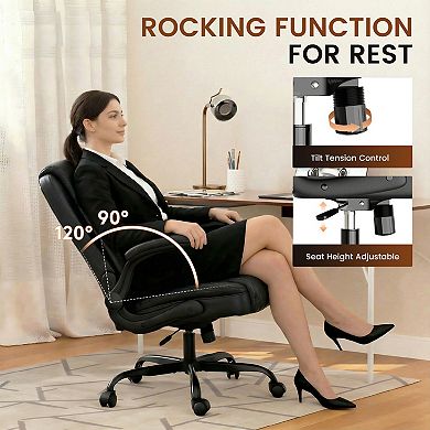 GTPLAYER Leather Office Chair with Flip-up Arms, Ergonomic Support