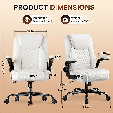 GTPLAYER Leather Office Chair with Flip-up Arms, Ergonomic Support