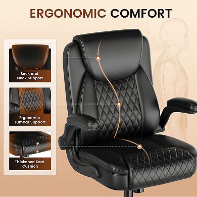 GTPLAYER Leather Office Chair with Flip-up Arms, Ergonomic Support