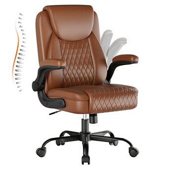GTPLAYER Leather Office Chair with Flip-up Arms, Ergonomic Support