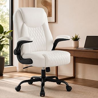 GTPLAYER Leather Office Chair with Flip-up Arms, Ergonomic Support