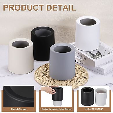 Desktop Round Waste Basket, 0.8 gal Open Top Trash Bin Mini Trash Can with Removable Plastic Bin 1Pc