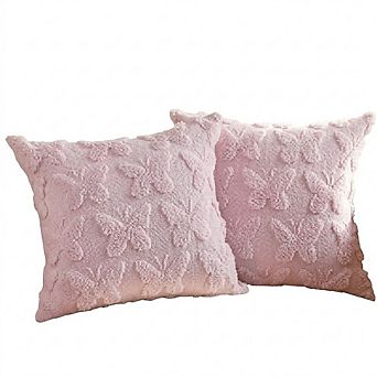Coquette Butterfly Plush Pillow Covers Soft Faux Fur Decorative Set