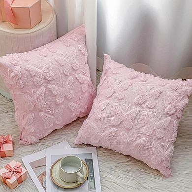 Coquette Butterfly Plush Pillow Covers Soft Faux Fur Decorative Set